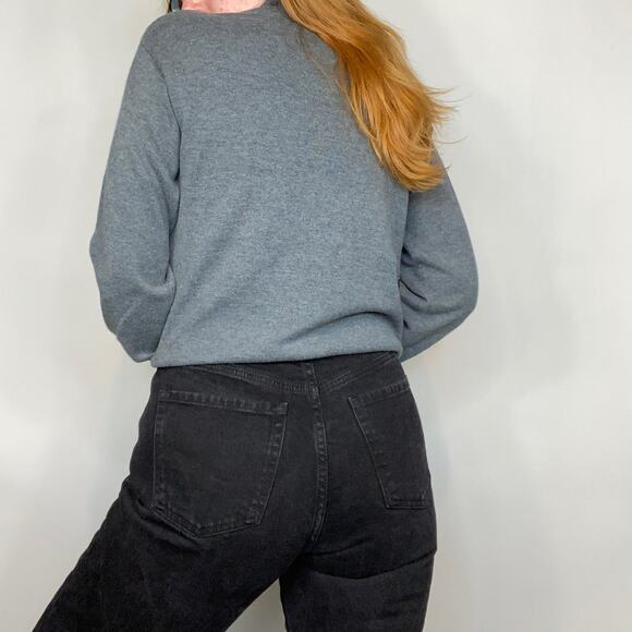 Vintage Y2K Dressbarn Large Gray & White Plaid Stripe Mockneck Sweater - Picture 4 of 11